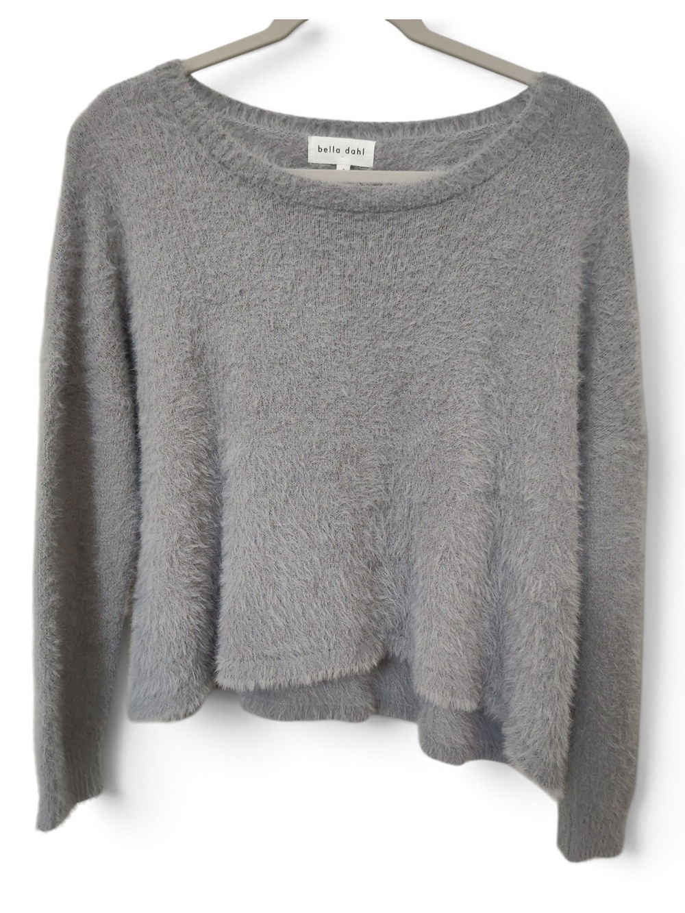 Bella Dahl Soft Gray Fuzzy Crewneck Sweater, S
